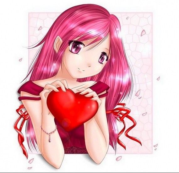 Belle anime manga kawaii Jolie fille avec cœur de Saint-Valentin